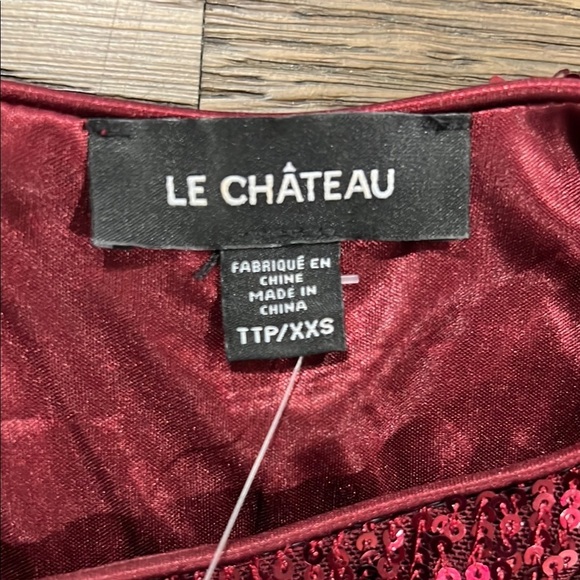 NWT Le Chateau Sequin Mini Dress XXS Raspberry Wine Stretch Formal Sparkly Shine - Picture 8 of 9